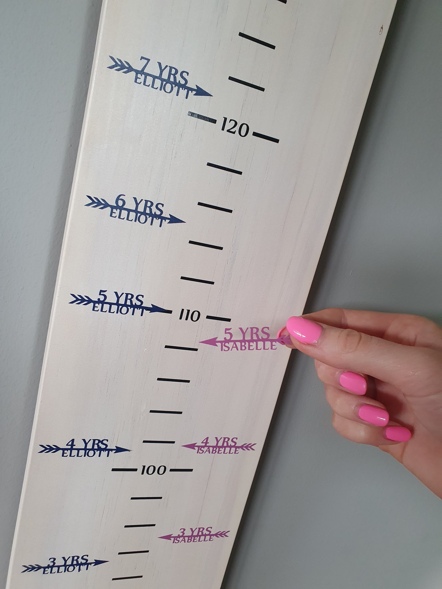 Individually Personalised Height Chart Markers Vinyl Decals POINTING LEFT - Free Delivery